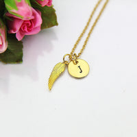 Guardian Angel Necklace, Gold Angel WIng Charm, Wing Charm, Angel Wing Charm, Wing Charm, Feather Charm, Protective Gift Dainty Necklace N19