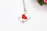 Poker Player Gift, Ace of Heart Necklace, Ace Card Charm, Poker Charm, Personalized Gift, Best Friend Gift, N32