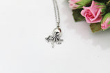 Octopus Necklace, Silver Octopus Charm, Animal Charm, Beach Sea Life Charm, Nautical Jewelry, Personalized Gift, Best Friend Gift, N34