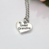 Great Grandma Gift, Great Grandma Necklace, Grandma Granddaughter Necklace, Great Grandma Charm, Heart Charm, Personalized Gift, N37
