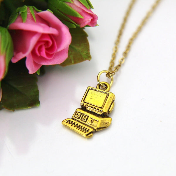Programmer Necklace, Computer Necklace, Gold Computer Charm, Programer Gift, Personalized Gift, Best Friend Gift, Coworker Gift, N41