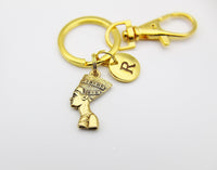 Nefertiti Keychain, Gold Nefertiti Charm, Egyptian Queen Charm, Mother's Day Gift, Graduation Gift, Personalized Gift, Best Friend Gift, K03