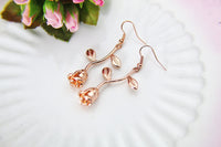 Rose Gold Rosebud Rose Charm Earrings, Anniversary Gifts, Romantic Gifts, N172X