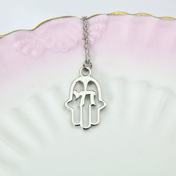 Hamsa Chai Charm Necklace, Hamsa Charm, Chai Charm, Palm Hand Chai Charm, Graduation Gift, N231