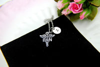 Bachelor of Science Nursing Necklace, Bachelor of Science Nursing Gift, BSN Caduceus Charm, BSN Medical Charm, RN Nurse Graduation Gift N261