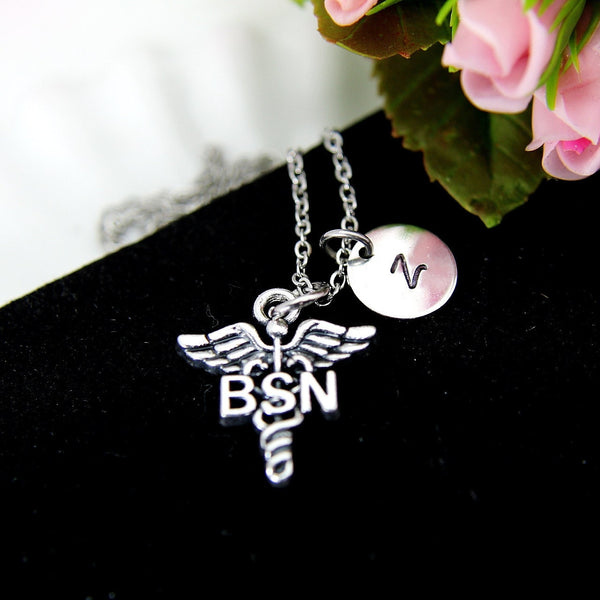 Bachelor of Science Nursing Necklace, Bachelor of Science Nursing Gift, BSN Caduceus Charm, BSN Medical Charm, RN Nurse Graduation Gift N261