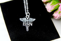 Bachelor of Science Nursing Necklace, Bachelor of Science Nursing Gift, BSN Caduceus Charm, BSN Medical Charm, RN Nurse Graduation Gift N262