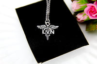 Licensed Vocational Nurse Necklace, LVN Nursing Charm Necklace, LVN Caduceus Charm, Nurse Medical Charm, LVN Nurse Graduation Gift, N264