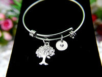 Tree Bracelet, Silver Tree Charm Bracelet, Tree Bangle, Tree Charm Bangle, Natural Gift, Natural Love Gift, Personalized Initial, B119