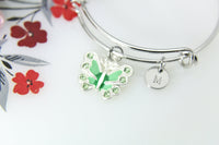 Butterfly Bracelet, Butterfly Bangle, Green Butterfly Charm, Insect Charm, Bug Charm, Gardening Gift, Christmas Gift, Personalized,B258