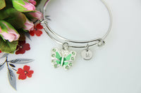 Butterfly Bracelet, Butterfly Bangle, Green Butterfly Charm, Insect Charm, Bug Charm, Gardening Gift, Christmas Gift, Personalized,B258