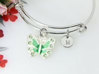 Butterfly Bracelet, Butterfly Bangle, Green Butterfly Charm, Insect Charm, Bug Charm, Gardening Gift, Christmas Gift, Personalized,B258