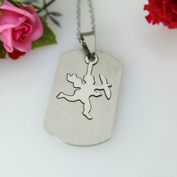 Cupid Necklace, Silver Stainless Steel Cupid Pendant Necklace, Cupid Charm, Fairytale Gift, Stainless Steel Jewelry, Christmas Gift, N385