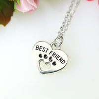 Best Friend Charm Necklace, Silver Heart Paw Charm, Best Friend Jewelry, Dog Paw Necklace, Heart Necklace, Pet Gift, Christmas Gift, N400