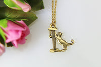 Cat Necklace, Gold Cat On Scratching Post Charm, Cat Charm, Animal Charm, Cat Lover Gift, Pet Gift, Cat Lover Jewelry, Christmas Gift, N415