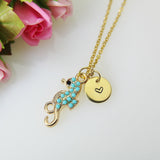 Seahorse Necklace, Gold Seahorse Charm, Green Mint Sea horse Necklace, Sea horse Charm, Animal Charm, Ocean Gift, Personalized Gift, N437