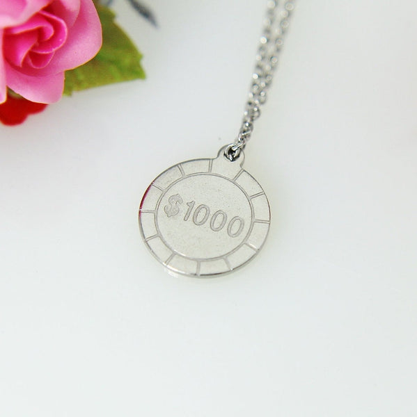 Stainless Steel Casino Chips  Charm Necklace, 1000 Dollars Charm, Dollars Charm, Casino Charm, Casino Lucky Jewelry, Christmas Gift, N442