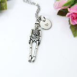 Silver Human Skeleton Charm Necklace, Halloween Jewelry, Personalized Gift, N449E