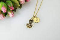 Gold Cobra Charm Necklace, Snake Cobra Jewelry, Animal Charm, Personalized Customized Monogram, N498