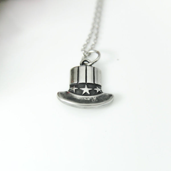 Stainless Steel American Hat Charm Necklace, Silver Hat Charm Necklace, Star Hat Charm, Hat Jewelry, Personalized Gift, Christmas Gift, N534