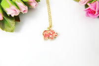 Gold Elephant Charm Necklace, Elephant Red Imitation Opal Charm, Elephant Necklace, Personalized Gift, Christmas Gift, N548