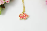 Gold Elephant Charm Necklace, Elephant Red Imitation Opal Charm, Elephant Necklace, Personalized Gift, Christmas Gift, N548