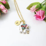 Gold Elephant Charm Necklace, White Elephant Charm, Elephant Necklace, Animal Charm, Zoo Charm, Personalized Gift, Christmas Gift, N549