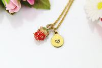 Strawberry Necklace, Gold Strawberry Charm, Red Strawberry Charm, Fruit Food Charm, Foodie Gift, Pineapple Jewelry, Personalized Gift, N575