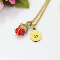 Strawberry Necklace, Gold Strawberry Charm, Red Strawberry Charm, Fruit Food Charm, Foodie Gift, Pineapple Jewelry, Personalized Gift, N575