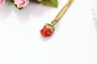 Strawberry Necklace, Gold Strawberry Charm, Red Strawberry Charm, Fruit Food Charm, Foodie Gift, Pineapple Jewelry, Christmas Gift, N576