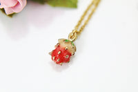 Strawberry Necklace, Gold Strawberry Charm, Red Strawberry Charm, Fruit Food Charm, Foodie Gift, Pineapple Jewelry, Christmas Gift, N576