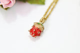 Strawberry Necklace, Gold Strawberry Charm, Red Strawberry Charm, Fruit Food Charm, Foodie Gift, Pineapple Jewelry, Christmas Gift, N576