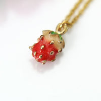 Strawberry Necklace, Gold Strawberry Charm, Red Strawberry Charm, Fruit Food Charm, Foodie Gift, Pineapple Jewelry, Christmas Gift, N576