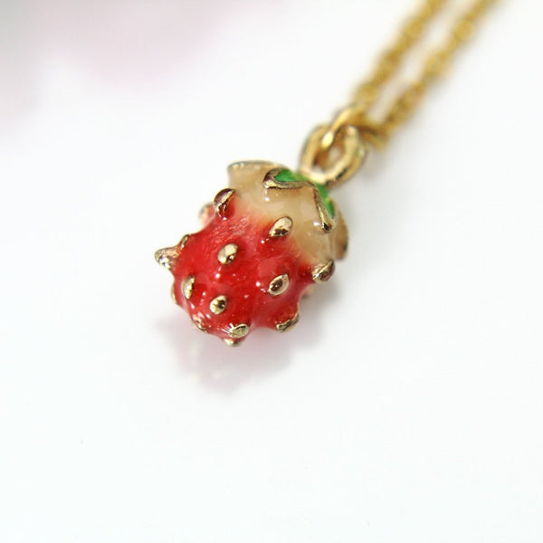 Strawberry Necklace, Gold Strawberry Charm, Red Strawberry Charm, Fruit Food Charm, Foodie Gift, Pineapple Jewelry, Christmas Gift, N576