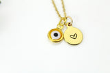 Evil Eye Charm Necklace, Yellow Evil Eye Charm, Lampwork Charm, N577C