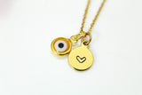 Evil Eye Charm Necklace, Yellow Evil Eye Charm, Lampwork Charm, N577C