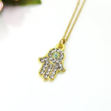 Gold Hamsa Evil Eye Charm Necklace, N589