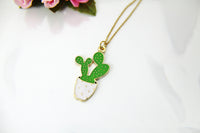 Gold Cactus Charm Necklace,  Mini Cacti, Green Cactus Pot Charm, Flower Charm, Cactus Jewelry, Personalized Gift, Christmas Gift, N603