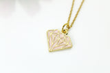 Gold Diamond Charm Necklace, Gold Diamond Shaped Charm, Pink Rose Diamond Charm, Geometric Jewelry, Personalized Gift, Christmas Gift, N607