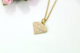 Gold Diamond Charm Necklace, Gold Diamond Shaped Charm, Pink Rose Diamond Charm, Geometric Jewelry, Personalized Gift, Christmas Gift, N607