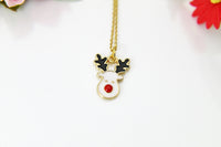 Gold Christmas Reindeer Charm Necklace, Gold Red Nose Reindeer Charm, Christmas Reindeer Jewelry, Personalized Gift, Christmas Gift, N613
