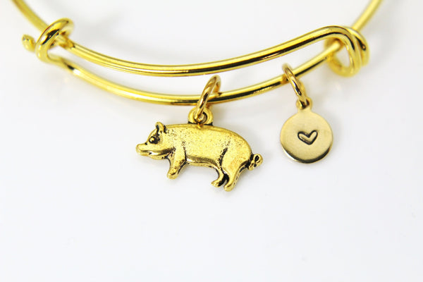 Pig Bracelet, Gold Pig Charm, Animal Charm, Farmer Gift, 4H Gift, Pig Farm Gift, Pet Gift, Christmas Gift, New Year Gift, Personalized, B302