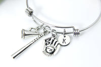 Softball Bracelet, Baseball Bracelet, Baseball Mitt Charm, Baseball Bat Charm, Megaphone Cheer Charm, Christmas Gift, New Year Gift, B305