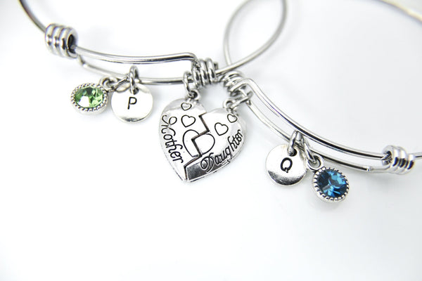 Silver Mother Daughter Charm Bracelet, Mother Charm Bangle, Daughter Charm, Mother daughter Gift, Personalized Gift, Christmas Gift, N742