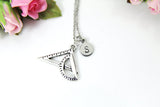 Silver Math Charm Necklace, Protractor and Triangle Charm Necklace, Protractor Charm, Triangle Charm, Personalized Christmas Gift, N767