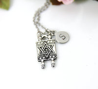 Silver Torah Scroll Star of David Charm Necklace, Personalized Christmas Gift, N373B