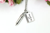 Math Necklace, Silver Math Charm, Pencil Charm, Math Teacher Gift, Best Friend Gift, Coworker Gift, Personalized Christmas Gift, N794