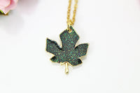 Green Maple Leaf Necklace, Gold Maple Leaf Charm Necklace, Maple Leaf Charm, Fall Autumn Jewelry Gift, Personalized Christmas Gift, N838