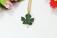 Green Maple Leaf Necklace, Gold Maple Leaf Charm Necklace, Maple Leaf Charm, Fall Autumn Jewelry Gift, Personalized Christmas Gift, N838