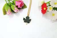 Green Maple Leaf Necklace, Gold Maple Leaf Charm Necklace, Maple Leaf Charm, Fall Autumn Jewelry Gift, Personalized Christmas Gift, N838